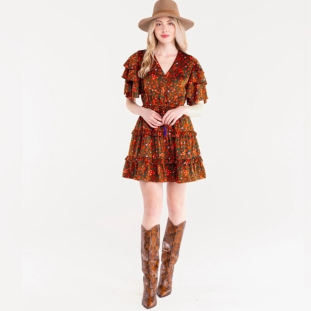 NWT Alden Adair Sabrina Mini Dress Disco Floral Orange Green Women's Size Medium